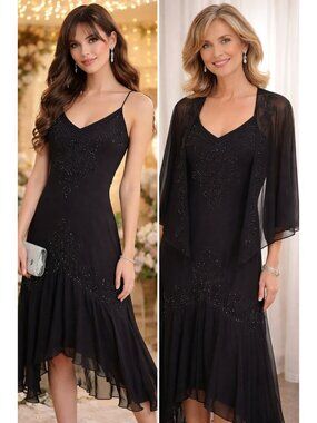 Black Vintage Women's Sz M Dress Y2k Whimsy Embroidered Sheer Jacket Prom USA